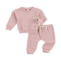 Lazybaby новородено бебе бебешки плътни цветни дрехи Комплект дъга бродерия Топ панталони за теглене