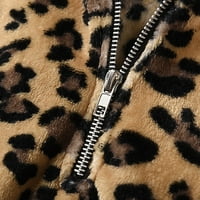 Женски моден леопардов печат с дълъг ръкав стендъп яка цип палто върхове
