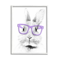 Ступел индустрии зайче зайче лилави очила монохромна илюстрация графично изкуство бяла рамка изкуство печат стена изкуство, 16х20