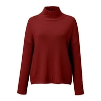 Зимни палта за жени дамски есенни и зимни класически ежедневни твърди Поло свободен Дълъг ръкав топъл пуловер пуловер блуза + 12