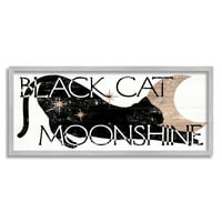 Ступел индустрии черна котка лунна светлина закален Хелоуин Луна знак графично изкуство сива рамка изкуство печат стена изкуство, дизайн от Дафне Полсели