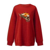Женски моден есенно отпечатана разхлабена блуза с дълъг ръкав кръгла шия ежедневни пуловер върхове пуловер