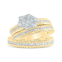 10kt жълто злато, неговото кръгло диамантен клъстер, съвпадащ сватбен комплект cttw