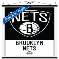 Бруклин Нетс - лого плакат за стена с дървена магнитна рамка, 22.375 34