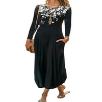 GVMFive Дамски глезен с дължина на глезена флорална дълга ръкави рокля кръгла шия прилепва макси рокля