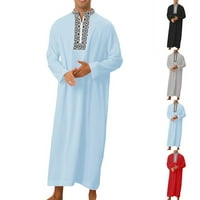 Мъжки v Врат дълъг ръкав Макси рокля с пълна дължина ежедневна кафтанска роба мюсюлманска рокля