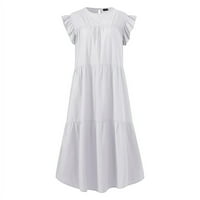 Женски летни рокли за жени бохо с къс ръкав мини кръгло деколте мини солидна ваканционна рокля бяла 4xl