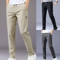 Мъжки панталони еластична талия Моден полиестер ежедневен панталон, khaki 2xl