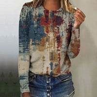 Женски летни ризи бежови дамски ежедневни върхове с дълъг ръкав модна отпечатана тениска туника върхове xxl