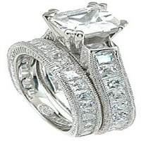 Неговият нейният сватбен пръстен на CZ Стерлинг сребро и черно покрито титан
