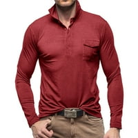 Мъжки поло ризи класически годни дълъг ръкав бутон нагоре рокля риза Ревера яка ежедневни ризи с капак джоб Хенли риза официални ризи Вино М