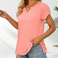 Wendunide дамски тениски Женски летни върхове Небрежни тениски за шия на шия с къси ръкави ризи свободни годни розови розови