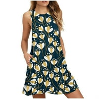 Tking Fashion Women's Summer Casual Boho Print Loose Sundress с джобове от рамото мини плажна рокля жълта 2xl