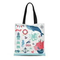 Платно тотална чанта бебешки морски морски рожден ден черупки чайка фар кораб кораб за многократна употреба на бакалии за пазаруване чанта чанта чанта