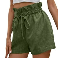 Wefuesd къси панталони за жени дамски талия летни високи къси памучни памучни талии ежедневни жени спално бельо еластични и твърди жени къси панталони Женски къси панталони Армия Зелено XL