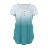Хенли блузи за жени с къс ръкав летни тениски тениски за боядисване на багрила светло сини 2xl плюс размер размер