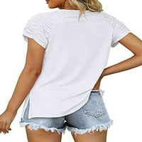 Bomotoo жени летни върхове v Вратна тениска с къс ръкав тениска ежедневно тройници пуловер бяло s