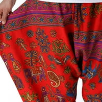 Мъжки клирънс панталони ежедневни мода ретро печат средата талията цъфтящи панталони чатала червено 4