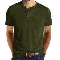 ризи За Мъже Цвят бутон и пролет Топ Мъжка риза лято Плътен къс ръкав кръгла Долно врата блуза джоб мъжка блуза мъжки официални ризи зелен + КСЛ