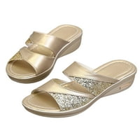 Bellella Ladies Platform Sandal Summer Welge Sandals Slip on Slides Удобен ежедневни обувки на закрито на открито златно 9