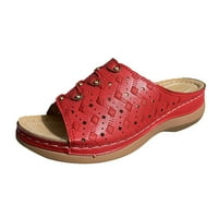 Извън лятото клинове сандали Плаж пръсти жени дишащи обувки мода кухи Дамски чехъл, Червен
