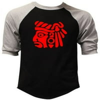 Мъжка червена Антична ацтекска тениска в черно сива Реглан Бейзболна тениска х-голяма