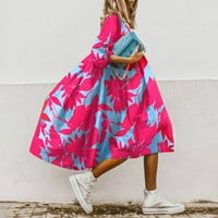 симоид Есен рокли за жени-Извънгабаритни тениски рокли лято къс ръкав флорални печатни рокля Розово М