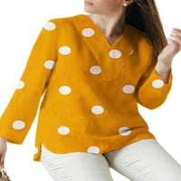 Преден ход жени хлабав Плътен цвят тениска Сплит подгъва обикновена тениска дълъг ръкав ежедневни топове жълто полка точка ШЛ