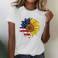 Ecqkame 4 юли ризи жени американски флаг Патриотична тениска Разчистване на жените летни ежедневни свободни приспособления Независим ден отпечатан кръгла шия с късо ръкави за жени в бяло бяло s