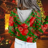Дами дълъг ръкав Коледна печат с качулка пуловер Суитчър Топ мода жена O-Neck с дълъг ръкав есенна тениска Коледна печат с качулка BLOUSE TOPS намален и прослес продажба