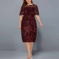 Sundresses for Women Sales Clearance Жените ежедневни печат с сплитане на марля пайети Разхлабени къси ръкав Кръгла рокля за врата Подарък за жени