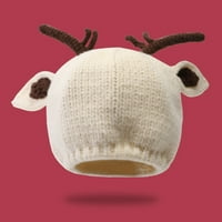 Fabiurt Коледни шапки Зимни коледни сладки елени рог вълна шапка топла плътно плетена шапка универсална пуловер студена шапка, бежово