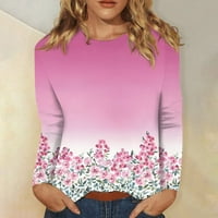 Есенни пуловери за жени Извънгабаритни пуловери за жени Мода Ежедневно универсален ежедневни О-врата Дълъг ръкав отпечатани Топ Розово 3хл