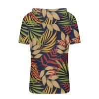 На разчистване Мъжки ризи с качулка с качулка Хавай Флорални графични тийнейджъри Летни тениски с къс ръкав Смешни качулки Топс Черни XL