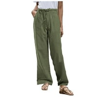 Tking fashion жени лято плюс ленени панталони с размер небрежни разхлабени панталони с широки крака с джобове зелено l