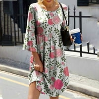 Tking fashion дамски летни ежедневни плюс размер флорални отпечатани разхлабени рокли кръгли вратни мини рокли с ръкав розов 2xl