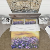 Дизайнарт' лилави цветя на кафяв фон ' страна Пухена покривка комплект