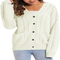RRHSS Есен Нов женски плетен реблянен пуловер твърд цвят вълна жилетка S-1L