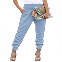 Плюс размери джоги за жени панталони Леки тегло с висока талия с йога атлетична тренировка панталони памучни суитчъри с джобове Сини размер XL US 16-18