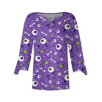 Върхове за жени ръкав v Врат Хелоуин ризи за печат свободен пуловер ежедневна блуза лилаво 2xl