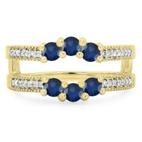 DazzlingRock Collection 14K Blue Sapphire & White Diamond Wedding Band Stone Enhancer Guard Double Ring, жълто злато, размер 5
