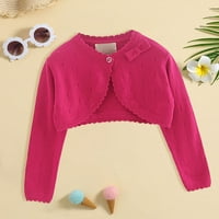 Линг ръкав риза Ruffle Kids Girls Top Spring Summer Summer Color Longleved Lace Single Button Bow Cardigan Party Party School School