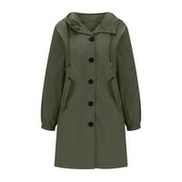 Дамски Тренч палто дъжд качулка плюс размер Дълъг ръкав хлабав Плътен цвят яке Тренч палто яке армия зелен размер хл