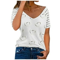 Жени ежедневни разхлабени ризи с къс ръкав модна сърдечна печат тениски тениски тий