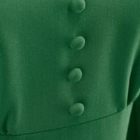 Ловско Дамски Плътен цвят Дълъг ръкав в-врата Реколта Висока талия темперамент рокля рокли Дълъг ръкав в-врата с-2ксл зелен