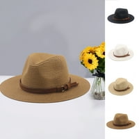 Жените Сламена шапка плътен цвят Колан декор кръг къси периферия Слънцезащитни анти-УВ Дишаща открито пътуване Мъже джаз шапка шапки шапки