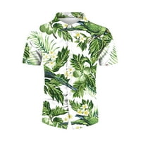 Uorcsa Plus размер плажен топ популярна ваканция Summer Crew Neck Short Lleeve Hawaiian Boho Mens Thish Green