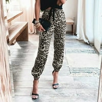 Дамски ежедневни панталони модерни универсални удобни летни леопардови панталони еластично ежедневно сребро xl САЩ: 10