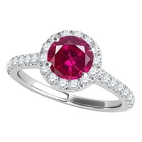 Mauli Jewels пръстени за жени 1. Карат диамант и създаден рубинен пръстен 4-Prong 14K бяло злато
