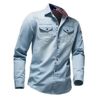 Fesfesfes дънкова риза за мъже есента зима риза с дълъг ръкав мъжки случаен градиент деним риза блуза Разчистване
